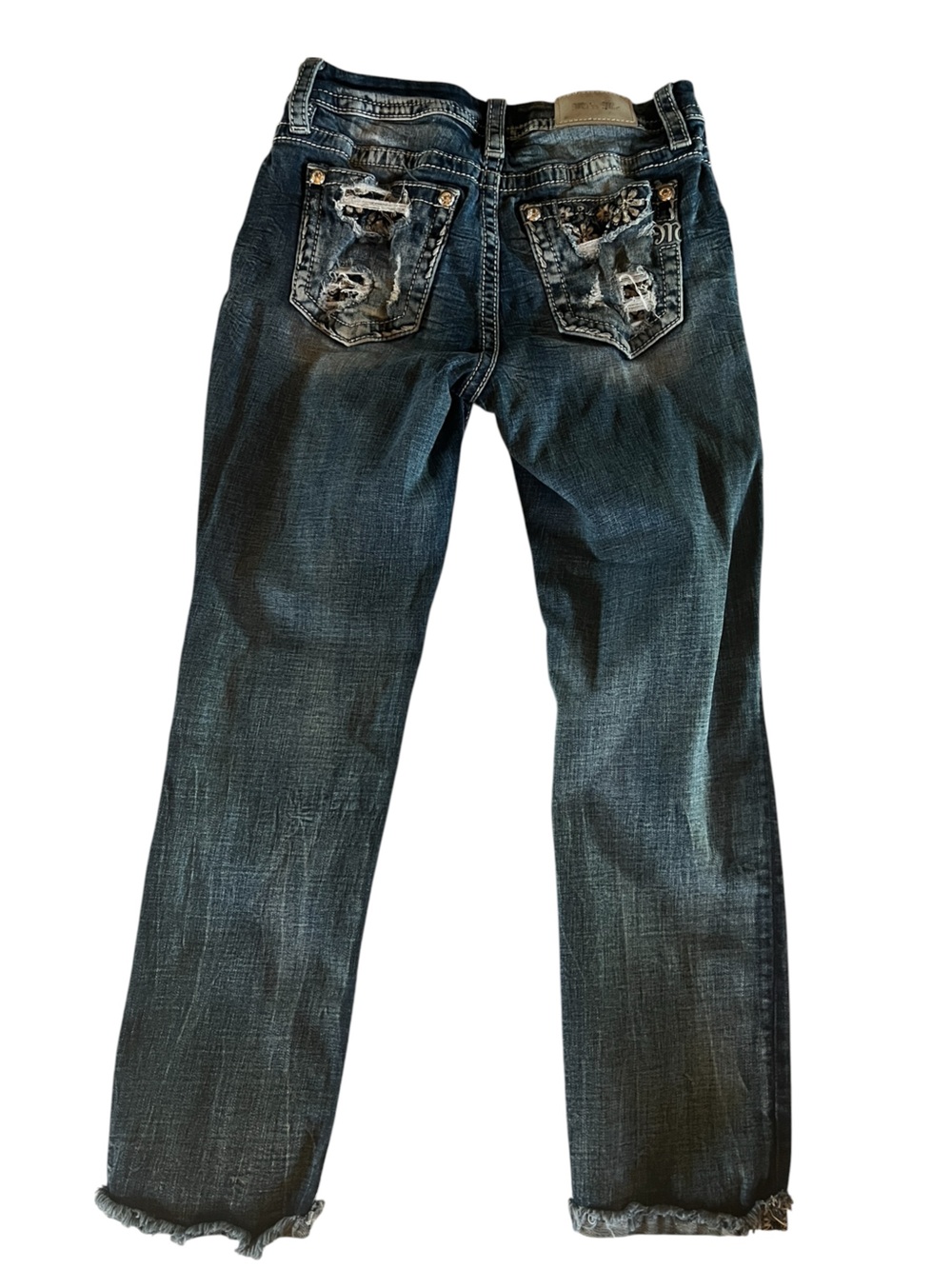 Miss Me Curvy Ankle Skinny Jeans Distressed Embellished Pockets Sz 27 Western - Picture 3 of 9